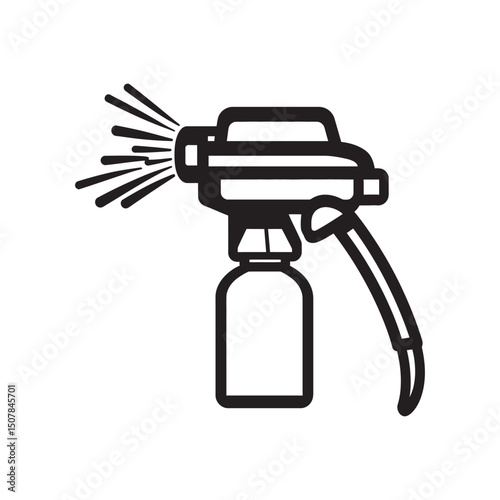 Spray emanating from black outline bottle with pump trigger on transparent background