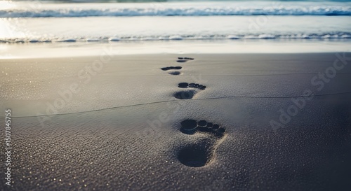 Footprints in the sand beach ocean waves travel vacation summer holiday tourism coastal walk journey away ocean