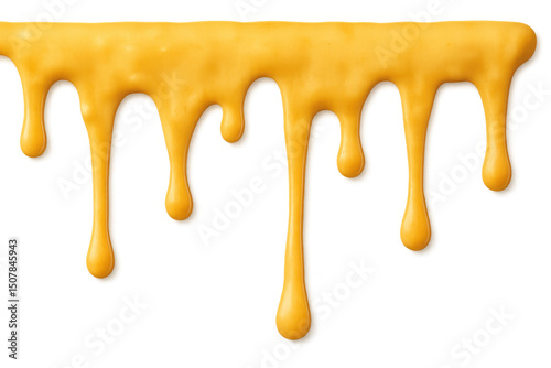 Melting cheddar cheese flowing, transparent backdrop highlighting golden dairy richness for culinary graphic design