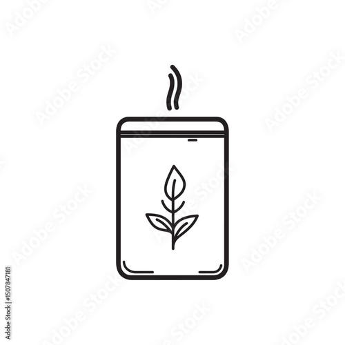 Steam rises above a botanical motif candle in a minimalist black and white drawing