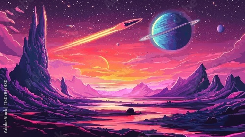 Pixelated landscape in a side view for a video game.