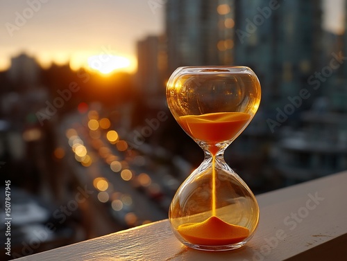 Sands of time against urban sunset