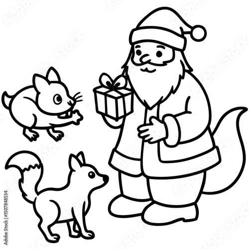 Santa gifting animals — simple vector on white background