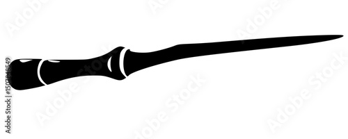 Enchanting Black Magic Wand Silhouette - Vector Illustration of Iconic Witchcraft and Wizardry Tool for Mystical Hocus-Pocus Designs