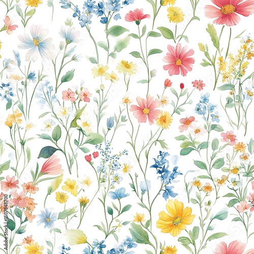 Colorful Floral Watercolor Seamless Pattern