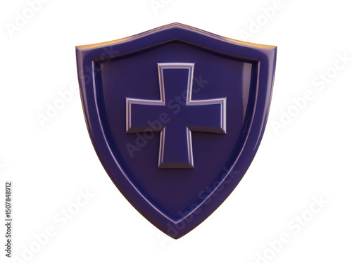 Free Download A glossy purple shield featuring a raised cross at the center. - GFXLoad