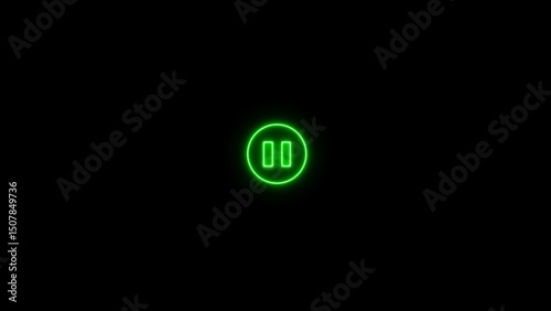 Neon pause image icon illustration on black background. Glowing neon audio player icon.