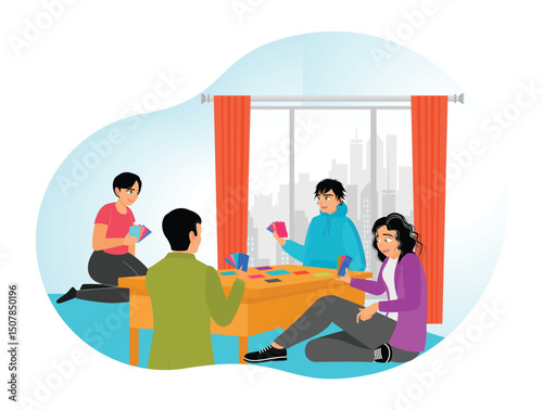 A Group of People Playing Card Games in a Cozy Living Room.