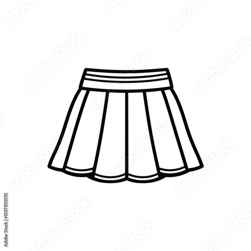 Stylish pleated skirt showcases minimalist design through its bold black outline on transparent backdrop
