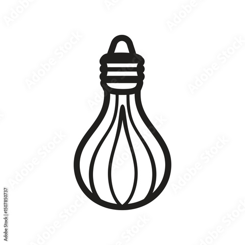 Stylized black lightbulb outline shows filament details against a crisp white transparent background