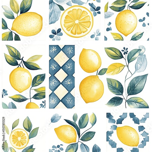 Colorful Lemon Pattern Design On White Background
