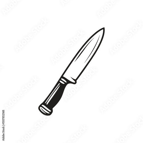 Stylized knife art features an elegant black handle and detailed blade outline