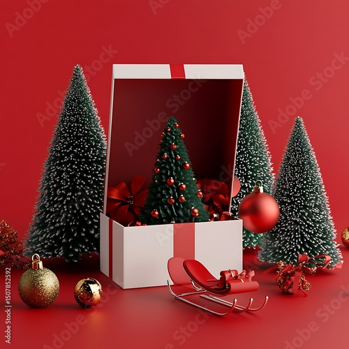 Christmas gift box with festive decor. photo
