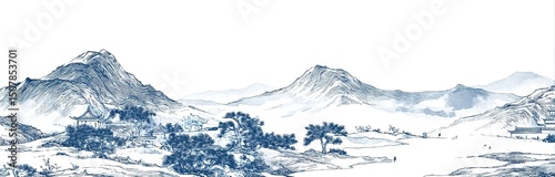 Misty Mountain Range Landscape Drawing