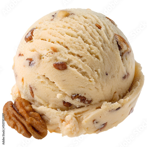 Butter Pecan Ice Cream Scoop Isolated on Transparent Background