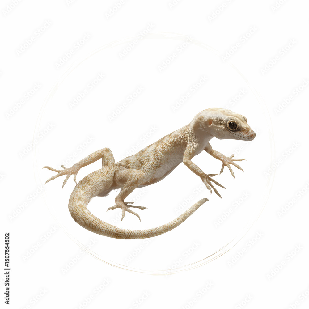 Naklejka premium Whimsical Gecko in a Circular Frame A Vibrant Stock Image