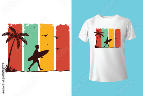 Summer Escape T-Shirt Design – Beach and Palm Tree Vector, Hot Summer Vibes – Stylish T-Shirt Graphic for Sunny Days, Beach Mood T-Shirt Art – Summer Illustration with Sun and Sea, Summer Daydream.