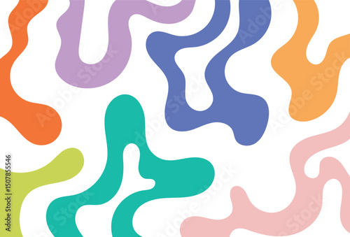 Abstract colorful blobs on a white background forming an organic seamless pattern with a playful, fluid aesthetic.