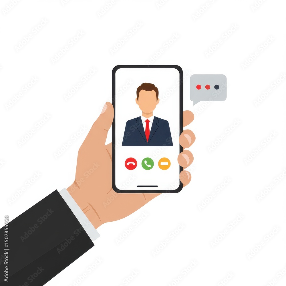 Hand holding smartphone with video call isolated on white background. for communication, business, and technology use cases. Hand holding smartphone with video call isolated on white background. for communication, business, and technology use cases.
