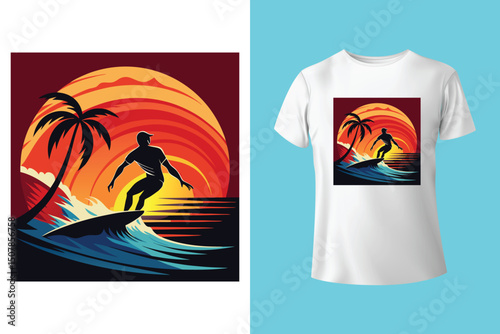 Summer Escape T-Shirt Design – Beach and Palm Tree Vector, Hot Summer Vibes – Stylish T-Shirt Graphic for Sunny Days, Beach Mood T-Shirt Art – Summer Illustration with Sun and Sea, Summer Daydream.