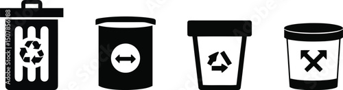 Vector illustration set of a compost bin with recycling arrows on a white background

