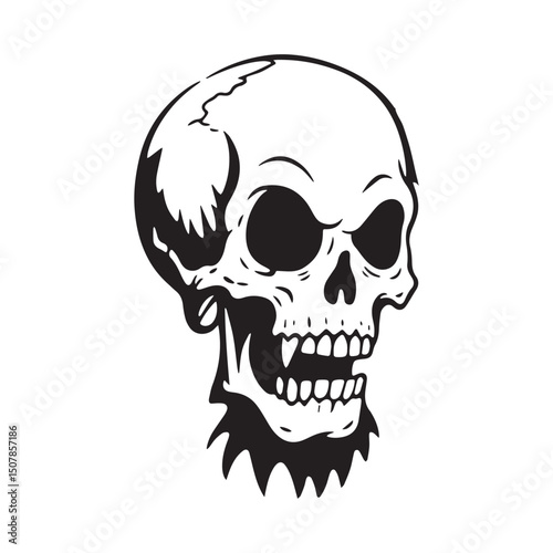 Crazy skull barber vector illustration Silhouette white Background.