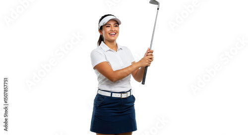 Smiling woman golfer holding golf club portrait photography sports active lifestyle isolated
