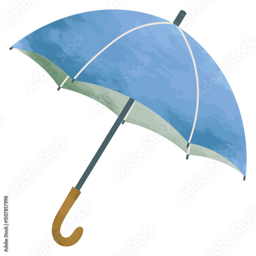 水彩で描いた青い雨傘のイラスト