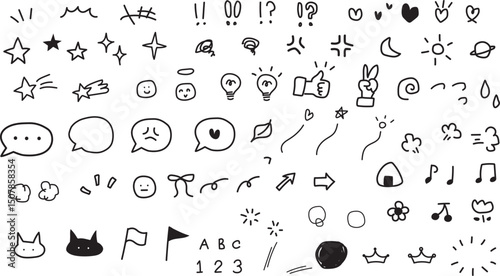 手描きのかわいいあしらい絵文字セットベクター