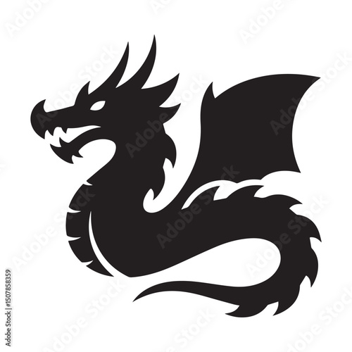 Flat design dragon vector icon vector illustration Silhouette white Background.