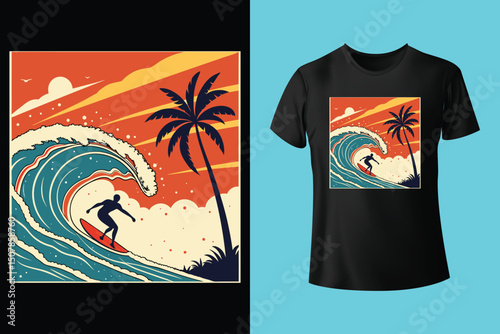 Summer Escape T-Shirt Design – Beach and Palm Tree Vector, Hot Summer Vibes – Stylish T-Shirt Graphic for Sunny Days, Beach Mood T-Shirt Art – Summer Illustration with Sun and Sea, Summer Daydream.