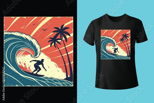 Summer Escape T-Shirt Design – Beach and Palm Tree Vector, Hot Summer Vibes – Stylish T-Shirt Graphic for Sunny Days, Beach Mood T-Shirt Art – Summer Illustration with Sun and Sea, Summer Daydream.