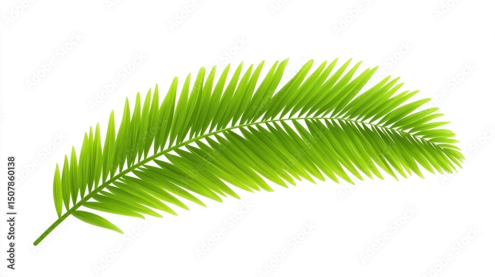 Fototapeta premium Vibrant Green Palm Frond, Isolated on White