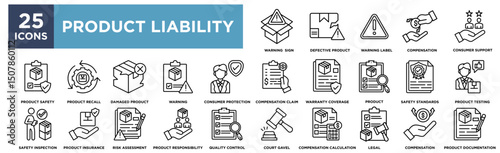 Product Liability icon collection set. Containing  consumer support, product insurance,product testing,defective product, consumer protection