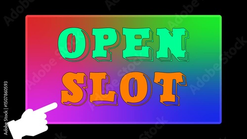 OPEN SLOT pop-up banner with pointing hand logo and rectangular design