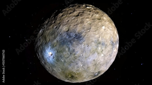 A detailed illustration of Ceres, the dwarf planet and largest object in the asteroid belt.