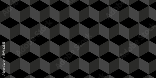 Minimal abstract square vector diamond cube black grid tiles cubic shape backdrop texture. Cubic grid seamless pattern.	
