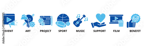 Sponsor icon set illustration contain event, art, project, sport, music, support, film and benefit.