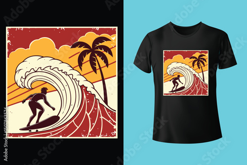 Summer Escape T-Shirt Design – Beach and Palm Tree Vector, Hot Summer Vibes – Stylish T-Shirt Graphic for Sunny Days, Beach Mood T-Shirt Art – Summer Illustration with Sun and Sea, Summer Daydream.