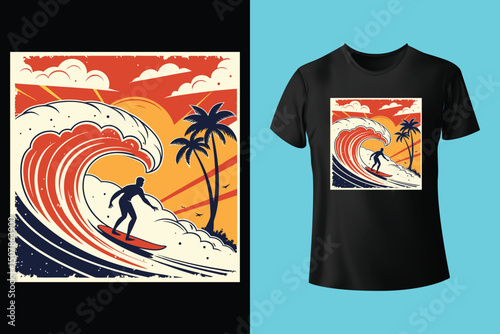 Summer Escape T-Shirt Design – Beach and Palm Tree Vector, Hot Summer Vibes – Stylish T-Shirt Graphic for Sunny Days, Beach Mood T-Shirt Art – Summer Illustration with Sun and Sea, Summer Daydream.