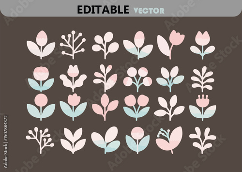 Collection of stylized floral elements in pastel colors vector illustration for graphic design and decoration editable vector file included