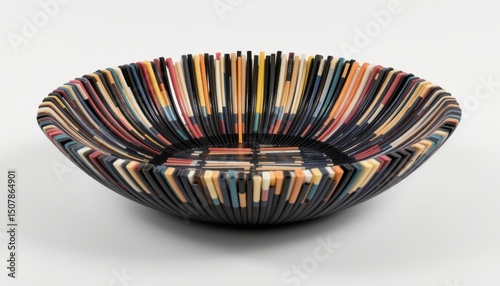 a decorative dish made from shredded plastic straws compressed into a smooth oval bowl, layered with matte pearl pigment and coated in a high gloss finish for a luxe tabletop accent.