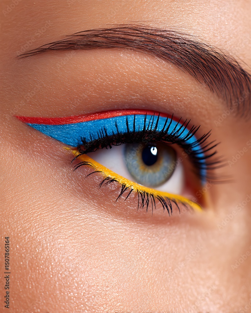 Obraz premium closeup glamorous eye makeup with colorful eyeliner
