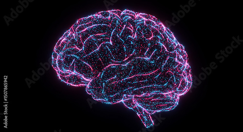 Abstract Glowing Human Brain Neural Network Pink and Blue Particle Effect Science Technology Concept