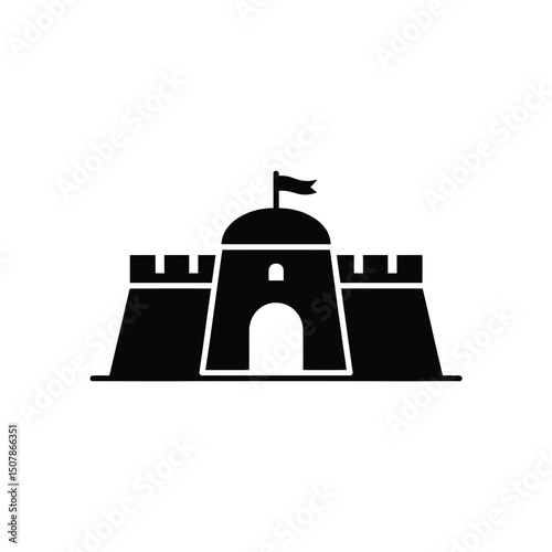 Dark Sandcastle Icon with Flag Isolated on Transparent Background, Solid Shape