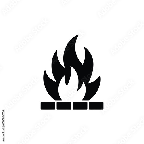 Fire Flames Igniting with Bricks in Black Silhouette on Transparent Background