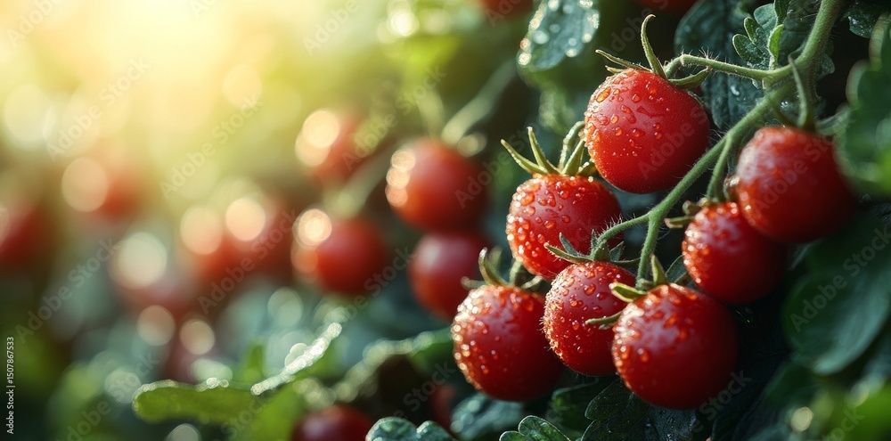 Harvesting fresh organic tomatoes in a sunlit garden nature photography lush green environment with copy space Harvesting fresh organic tomatoes in a sunlit garden nature photography lush green environment with copy space