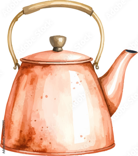 An old copper teapot is kept separately and the teapot is ready for brewing tea or hot drinks.
