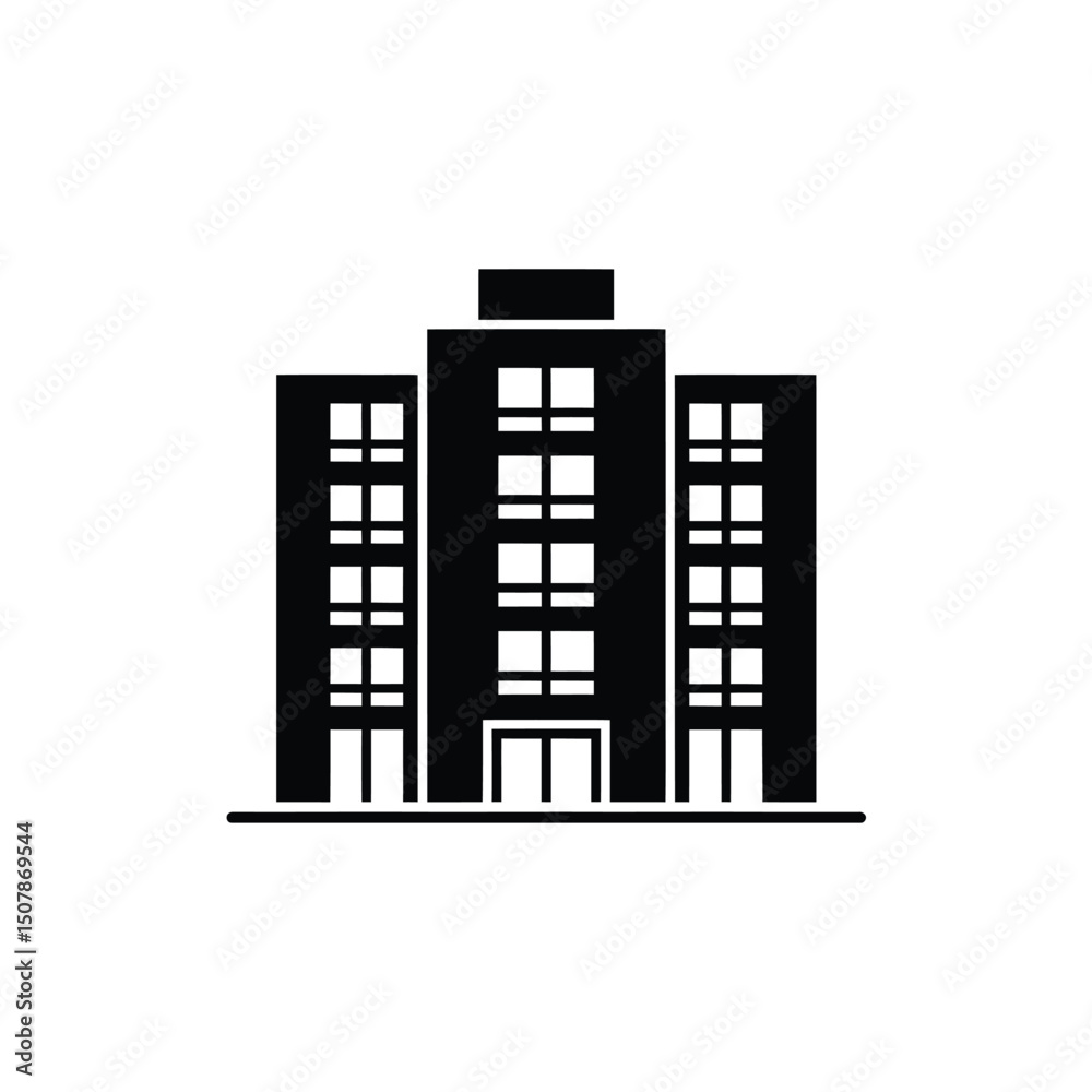 Isolated Black Office Building Icon on Transparent Background Architecture Symbol Isolated Black Office Building Icon on Transparent Background Architecture Symbol