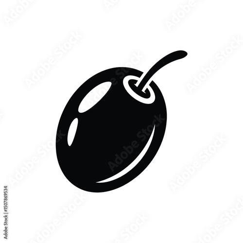 Isolated Black Olive Icon on Transparent Background Simple Minimalist Silhouette
